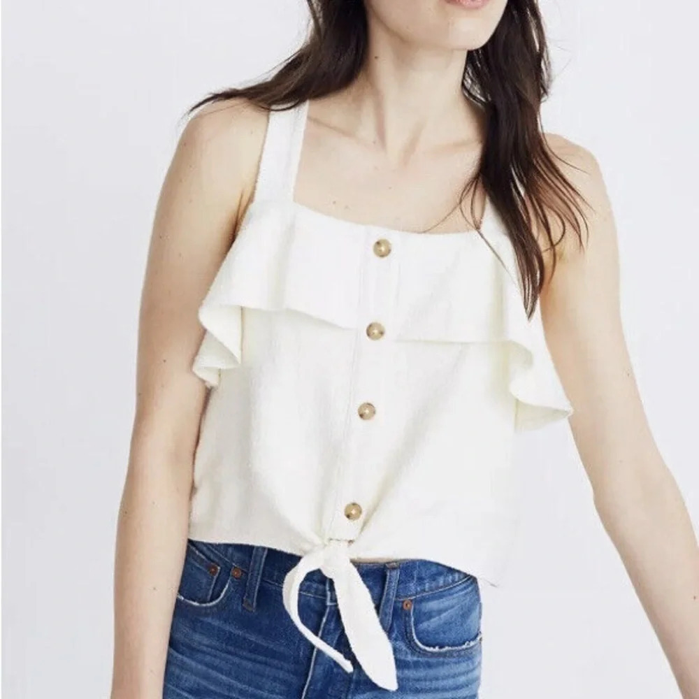 Madewell texture & thread tie front ruffle blouse